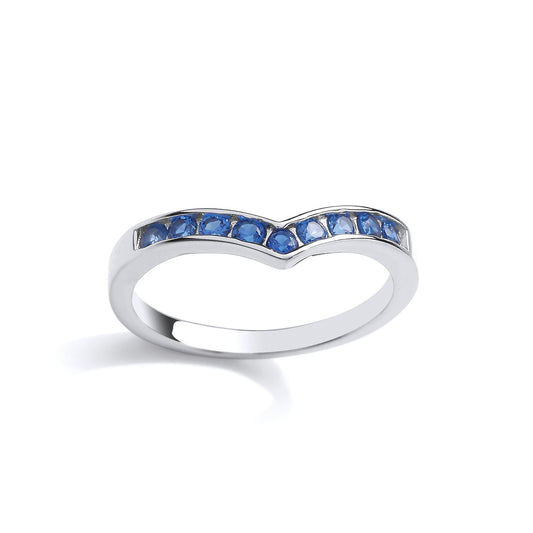 Silver Blue CZ 9 Stone Channel Set Wishbone Eternity Ring - GVR826SAP