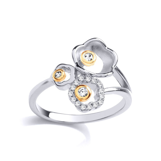 Gilded Silver CZ Daisy Flowers Cluster Ring - GVR833