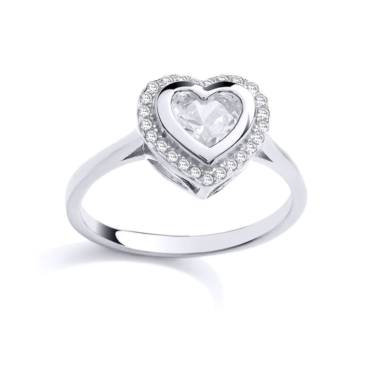 Silver CZ Halo Love Heart Cluster Ring - GVR838