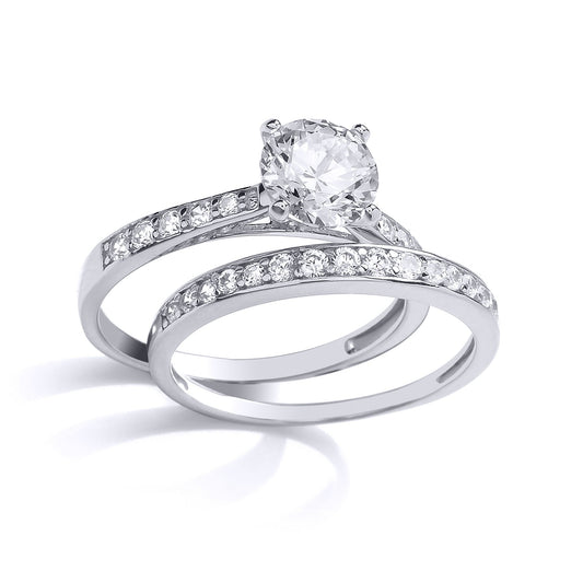 Silver CZ Solitaire Eternity Wedfit Bridal Rings Set - GVR845