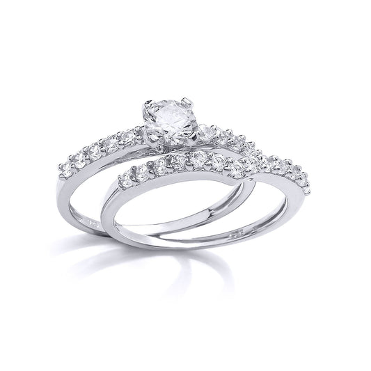 Silver CZ Solitaire Wishbone Eternity Bridal Rings Set - GVR849