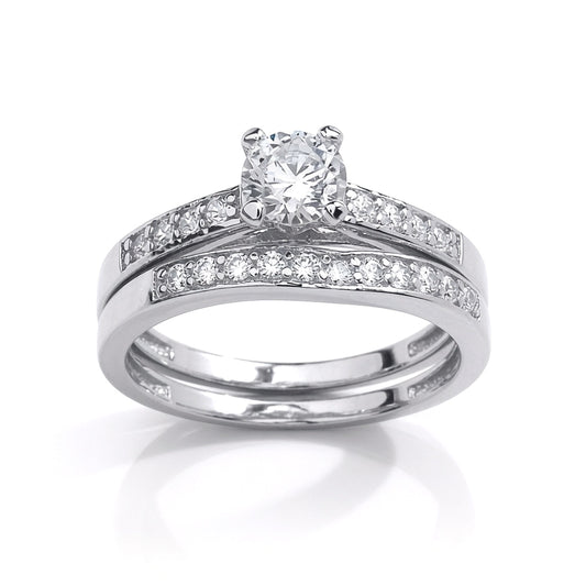 Silver CZ 6mm Solitaire Wishbone Eternity Wedfit Bridal Rings Set - GVR851