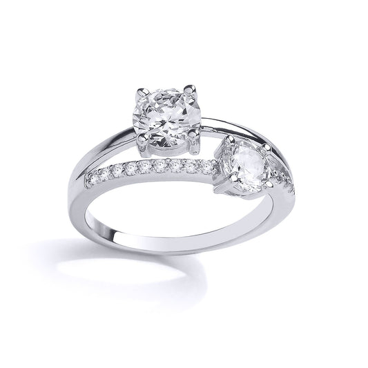 Silver CZ Duology Split Shoulder Dress Ring - GVR855