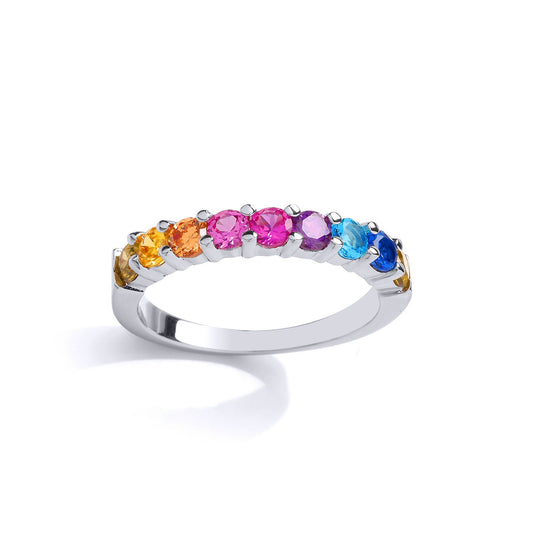 Unisex Silver Multi Colour CZ Rainbow Half Eternity Ring 3mm - GVR858