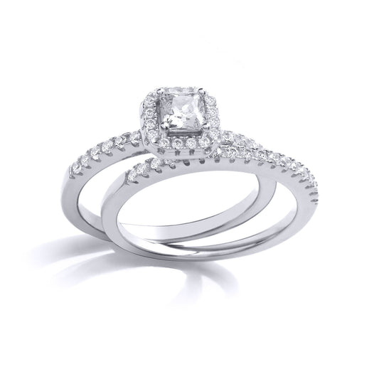 Silver Princess Cut CZ Solitaire Eternity Wedfit Bridal Rings Set - GVR863