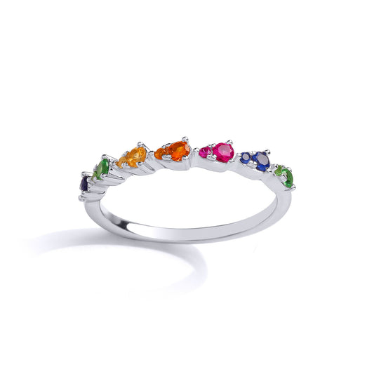 Silver Multi Colour CZ Rainbow Lil n Large Half Eternity Ring - GVR869
