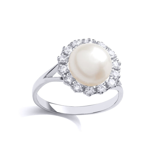 Silver CZ Pearl Sunflower Cluster Dress Ring 9mm - GVR875