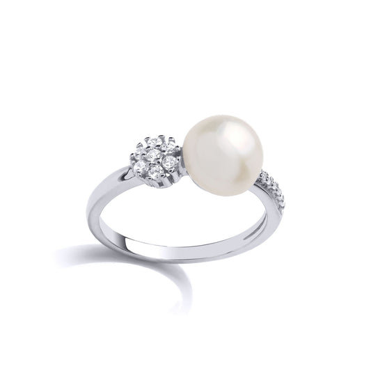 Silver CZ Pearl Full Moon Cluster Dress Ring 9mm - GVR876