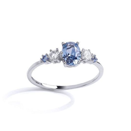 925 Silver Blue Oval CZ Icy Alternating Eternity Cocktail Ring - GVR878