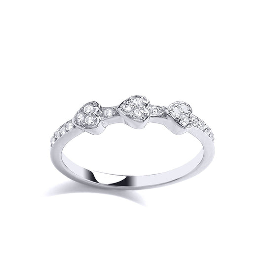 925 Sterling Silver CZ Trilogy Love Hearts Stacker Ring - GVR879