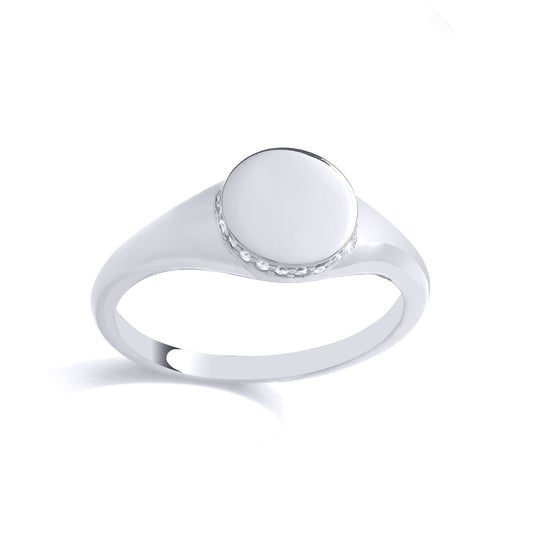 925 Sterling Silver CZ Edge Set Halo Round Disc Signet Ring - GVR884