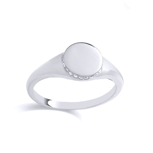 925 Sterling Silver CZ Edge Set Halo Round Disc Signet Ring - GVR884