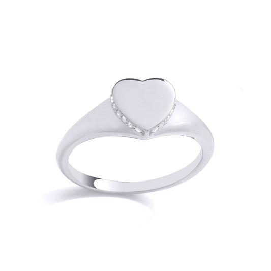 925 Sterling Silver CZ Edge Set Halo Love Heart Signet Ring - GVR885