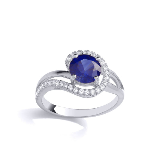 925 Silver Blue CZ Split Shank Question Mark Wave Cocktail Ring - GVR888