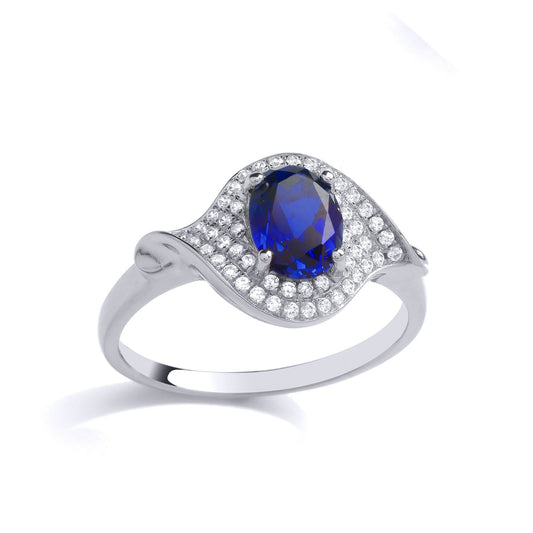 925 Silver Blue Oval CZ Beautiful Blue Eyed Cluster Cocktail Ring - GVR893
