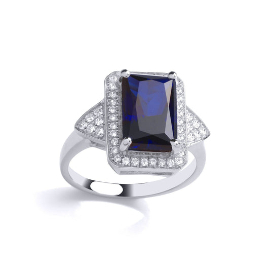 Silver Blue Emerald CZ Arrowhead Rectangular Halo Cocktail Ring - GVR897