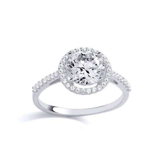 925 Sterling Silver CZ Round Halo Solitaire Engagement Ring - GVR899