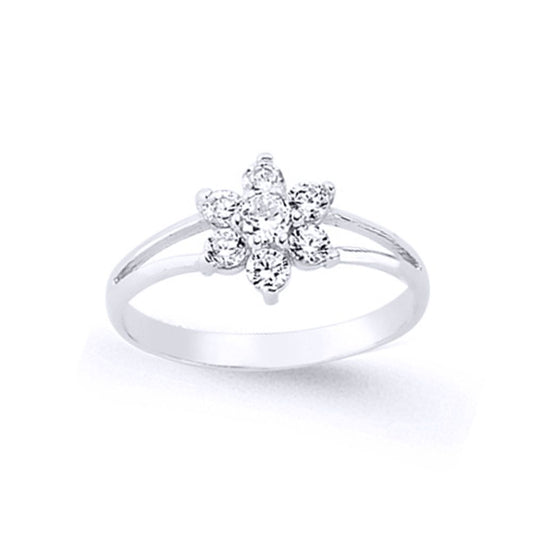 Girls Silver CZ Split Shoulder Flower Dress Ring - GVR8K