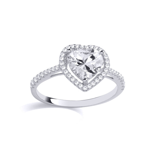 925 Silver Heart CZ Shoulder Set Love Heart Halo Engagement Ring - GVR900