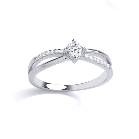925 Silver CZ Split Shoulder Eternity Solitaire Engagement Ring - GVR902