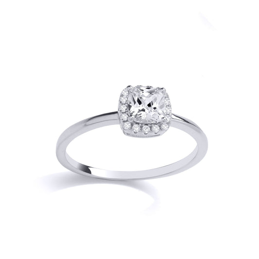Silver Cushion CZ Square Cushion Halo Solitaire Engagement Ring - GVR903