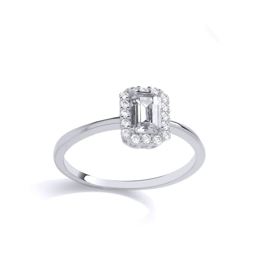 925 Silver Emerald CZ Rectangular Halo Solitaire Engagement Ring - GVR904