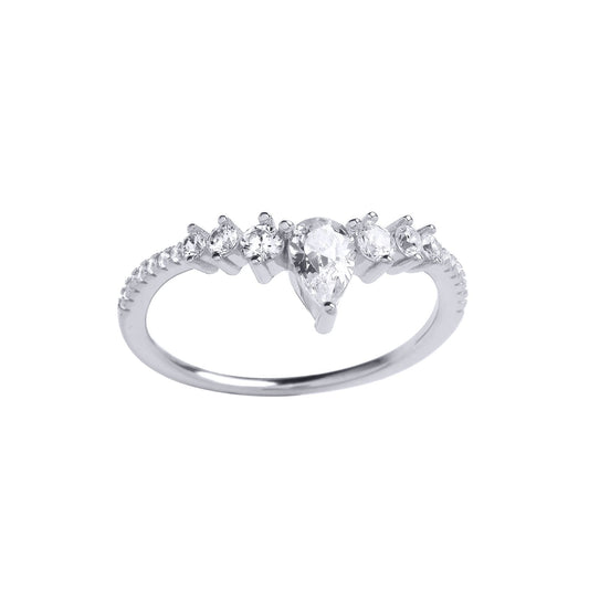 925 Silver Pear CZ Tiara Crown Cluster Wishbone Eternity Ring - GVR905