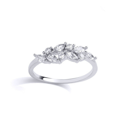 925 Silver Marquise CZ Olive Leaf Branch Cluster Cocktail Ring - GVR908