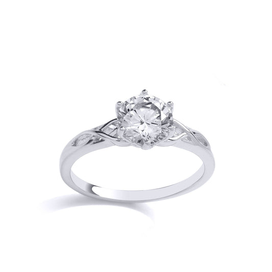 925 Silver CZ Plaited Celtic Shoulder Solitaire Engagement Ring - GVR910