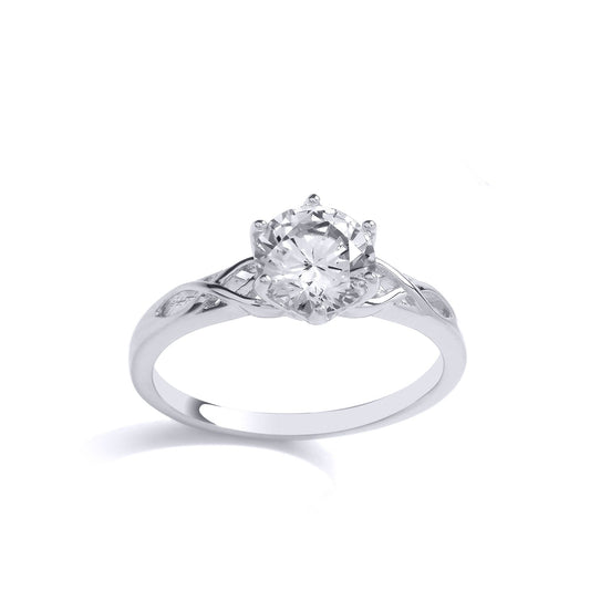 925 Silver CZ Plaited Celtic Shoulder Solitaire Engagement Ring - GVR910