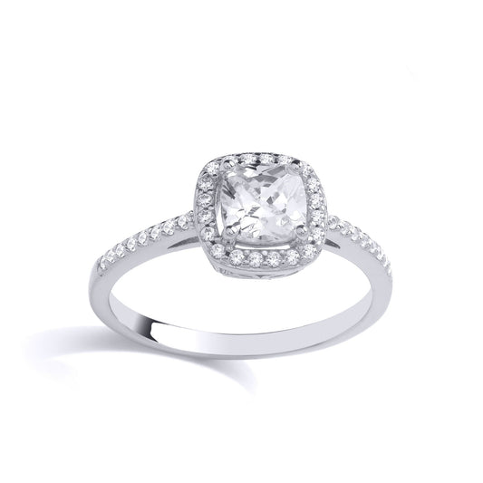 925 Silver Cushion CZ Shoulder Set Halo Solitaire Engagement Ring - GVR911