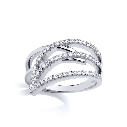 925 Sterling Silver CZ Split Crossover Fin Leaf Wrap Ring - GVR916