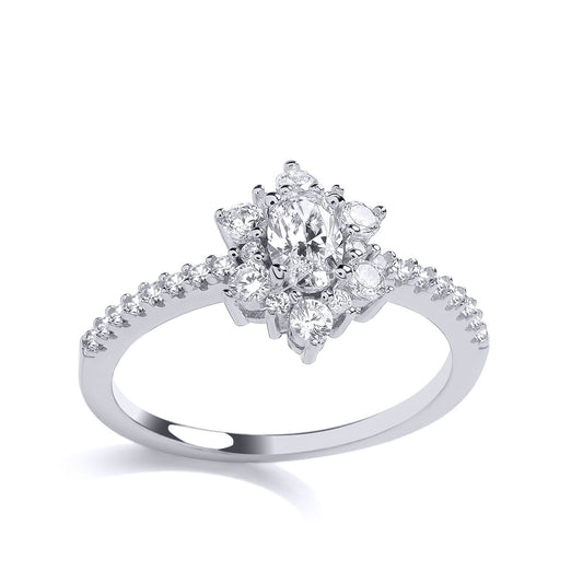 925 Silver Oval CZ Shoulder Set Flower Cluster Engagement Ring - GVR919
