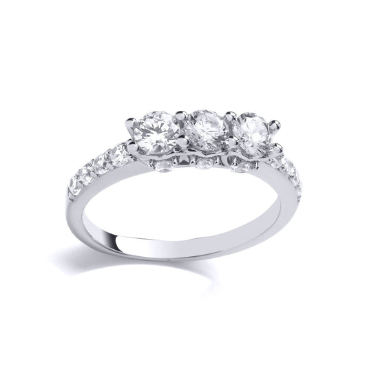 925 Sterling Silver CZ Shoulder Set Trilogy Engagement Ring - GVR920