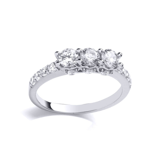 925 Sterling Silver CZ Shoulder Set Trilogy Engagement Ring - GVR920