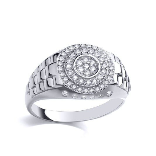 Mens Silver CZ Presidential Double Watch Signet Ring - GVR924