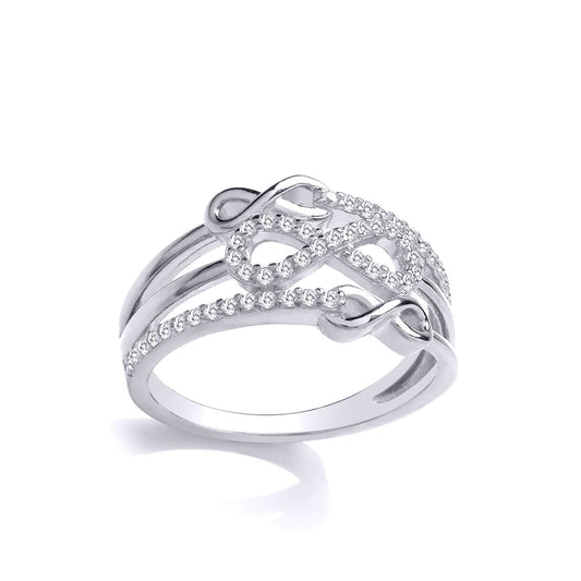 Sterling Silver CZ Split Triple Infinity Eternity Stacker Ring - GVR925