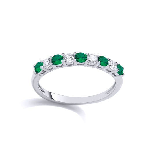 Sterling Silver Green CZ Alternating 9 Stone Half Eternity Ring - GVR927EM