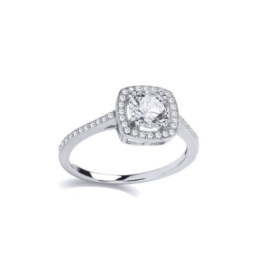 925 Silver CZ Shoulder Set Squared Circle Halo Engagement Ring - GVR928