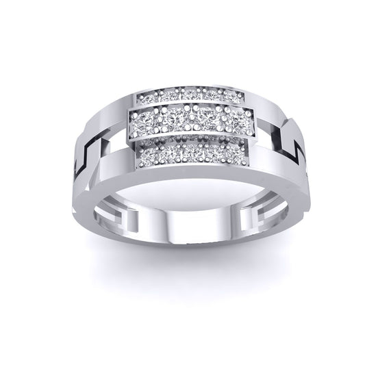 Mens Platinum Plated 925 Silver CZ Tiered Curb Link Eternity Ring - GVR931