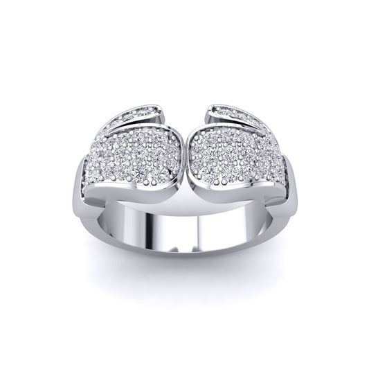 Mens Silver CZ Torque Style Pair Boxing Glove Ring - GVR933