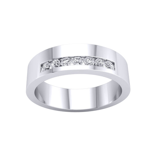 Silver CZ Flat Band Offset 7 Stone Channel Set Half Eternity Ring - GVR934