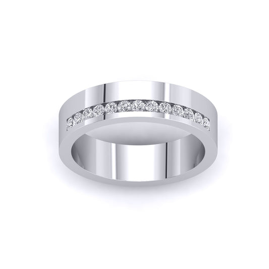 Silver CZ Band Offset 11 Stone Channel Set Half Eternity Ring - GVR935