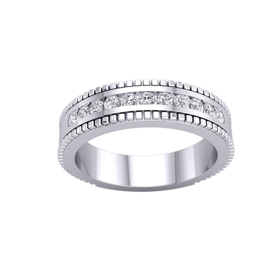 Silver CZ Mill Grain 11 Stone Channel Set Half Eternity Ring - GVR936