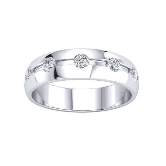 Silver CZ Grooved D-Shape 5 Stone Half Eternity Band Ring 4.5mm - GVR938