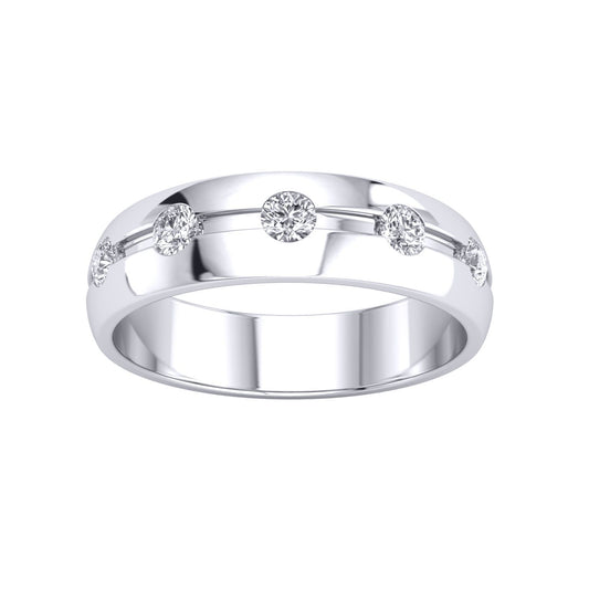 Silver CZ Grooved D-Shape 5 Stone Half Eternity Band Ring 4.5mm - GVR938