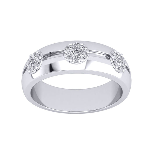 Silver CZ Grooved D-Shape Trilogy Cluster Wedding Band Ring 5mm - GVR939