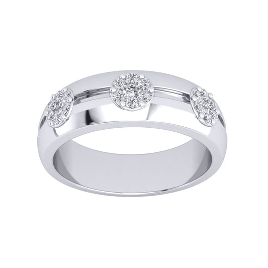 Silver CZ Grooved D-Shape Trilogy Cluster Wedding Band Ring 5mm - GVR939