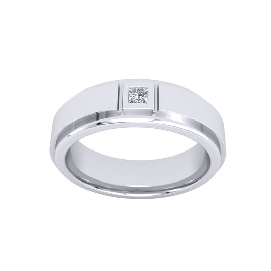 Mens Silver Princess CZ Step Cut Bezel Wedding Band Ring 5.5mm - GVR940