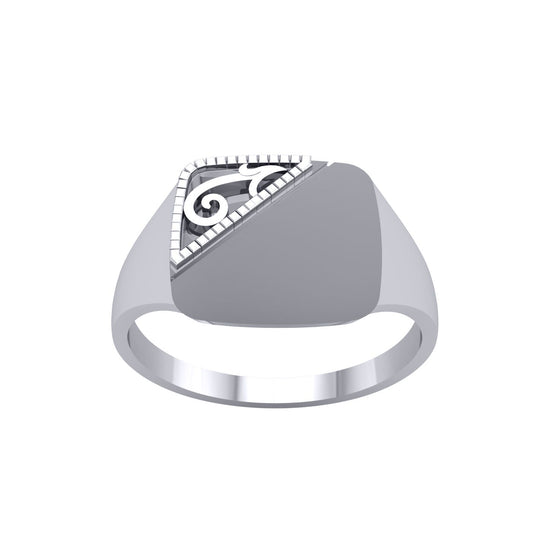 Mens Silver Domed Semi Engraved Square Cushion Signet Ring - GVR948